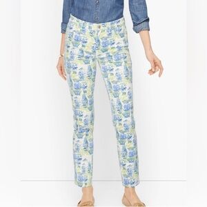 Talbots Slim Ankle Jeans Size 10 Blue White Green Watercolor Vases